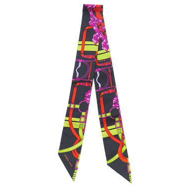 エルメス HERMES ツイリー ブラック×レッド×マルチカラー シルク スカーフ