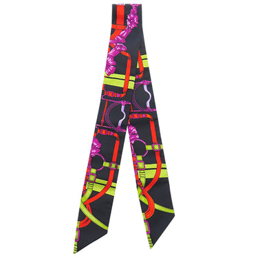 エルメス HERMES ツイリー ブラック×レッド×マルチカラー シルク スカーフ