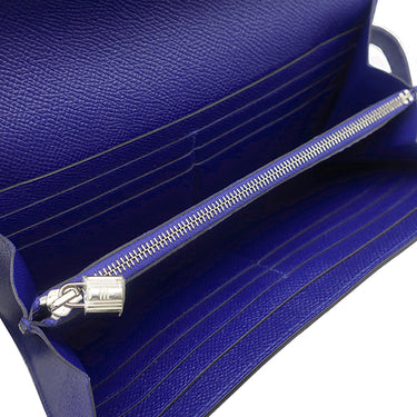 エルメス HERMES ケリーウォレット ロング ブルーエレクトリック ヴォーエプソン 長財布 シルバー金具 青 ショルダー