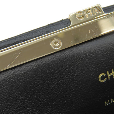 シャネル CHANEL マトラッセ ショルダー ブラック カーフ チェーンウォレット ゴールド金具 がま口