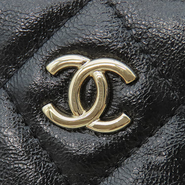 シャネル CHANEL マトラッセ ショルダー ブラック カーフ チェーンウォレット ゴールド金具 がま口