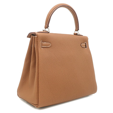 エルメス HERMES ケリー25 内縫い ゴールド トゴ 2WAYバッグ シルバー金具 茶 ショルダー