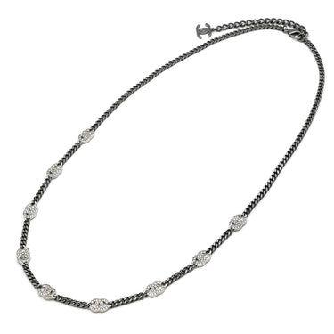 シャネル CHANEL ココマーク ロングネックレス メタリック×シルバー メタル ストラス ネックレス