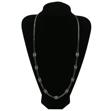 シャネル CHANEL ココマーク ロングネックレス メタリック×シルバー メタル ストラス ネックレス