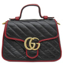 グッチ GUCCI GGマーモント ミニトップハンドル 583571 ブラック×レッド レザー 2WAYバッグ ゴールド金具 赤 黒 ショルダー