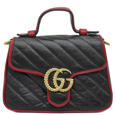 グッチ GUCCI GGマーモント ミニトップハンドル 583571 ブラック×レッド レザー 2WAYバッグ ゴールド金具 赤 黒 ショルダー