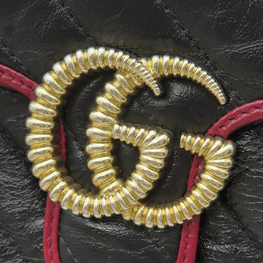 グッチ GUCCI GGマーモント ミニトップハンドル 583571 ブラック×レッド レザー 2WAYバッグ ゴールド金具 赤 黒 ショルダー