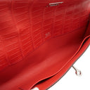 エルメス HERMES ケリーカット ブーケンビリア ポロサスマット ハンドバッグ シルバー金具 赤 クロコ