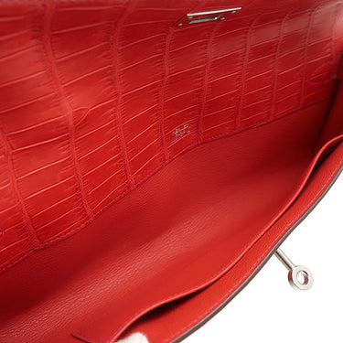 エルメス HERMES ケリーカット ブーケンビリア ポロサスマット ハンドバッグ シルバー金具 赤 クロコ