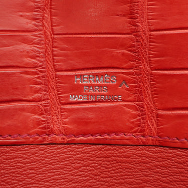 エルメス HERMES ケリーカット ブーケンビリア ポロサスマット ハンドバッグ シルバー金具 赤 クロコ