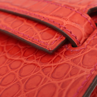 エルメス HERMES ケリーカット ブーケンビリア ポロサスマット ハンドバッグ シルバー金具 赤 クロコ