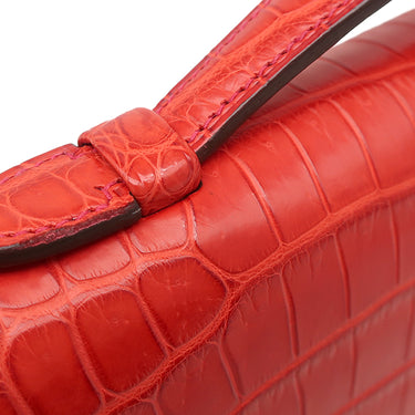 エルメス HERMES ケリーカット ブーケンビリア ポロサスマット ハンドバッグ シルバー金具 赤 クロコ