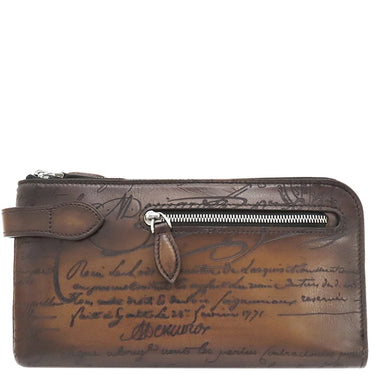 ベルルッティ BERLUTI ティリワ ジップポーチ 235755 ブラウン カーフ ヴェネチアカーフレザー クラッチバッグ シルバー金具 茶 セカンドバッグ カリグラフィ スリーインワン