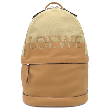 ロエベ LOEWE ロゴ バックパック B314278X013968 ベージュ系 キャンバス レザー リュック・デイパック シルバー金具