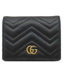 グッチ GUCCI ダブルG カードケース ウォレット 466492 ブラック レザー シェブロンキルティングナッパレザー 二つ折り財布 ゴールド金具 黒 GG