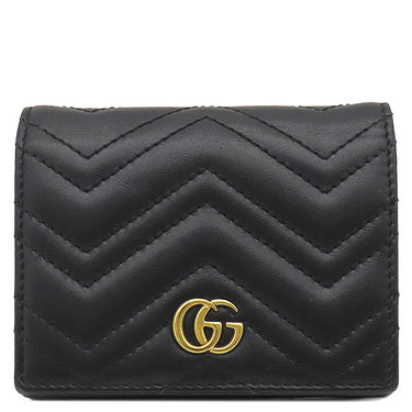 グッチ GUCCI ダブルG カードケース ウォレット 466492 ブラック レザー シェブロンキルティングナッパレザー 二つ折り財布 ゴールド金具 黒 GG