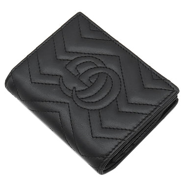 グッチ GUCCI ダブルG カードケース ウォレット 466492 ブラック レザー シェブロンキルティングナッパレザー 二つ折り財布 ゴールド金具 黒 GG