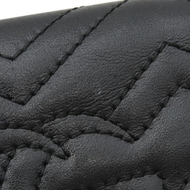 グッチ GUCCI ダブルG カードケース ウォレット 466492 ブラック レザー シェブロンキルティングナッパレザー 二つ折り財布 ゴールド金具 黒 GG