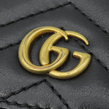 グッチ GUCCI ダブルG カードケース ウォレット 466492 ブラック レザー シェブロンキルティングナッパレザー 二つ折り財布 ゴールド金具 黒 GG