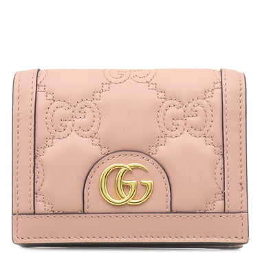 グッチ GUCCI GG マトラッセ カードケース ウォレット 723786 ピンクベージュ レザー 二つ折り財布 ゴールド金具 コンパクトウォレット