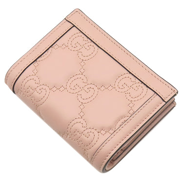 グッチ GUCCI GG マトラッセ カードケース ウォレット 723786 ピンクベージュ レザー 二つ折り財布 ゴールド金具 コンパクトウォレット