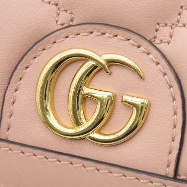 グッチ GUCCI GG マトラッセ カードケース ウォレット 723786 ピンクベージュ レザー 二つ折り財布 ゴールド金具 コンパクトウォレット