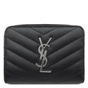 サンローラン SAINT LAURENT コンパクト ジップアラウンド ウォレット 403723 ブラック レザー 二つ折り財布 シルバー金具 黒 Vステッチ