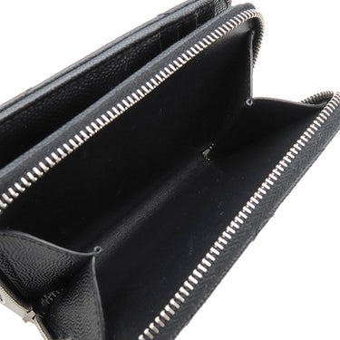 サンローラン SAINT LAURENT コンパクト ジップアラウンド ウォレット 403723 ブラック レザー 二つ折り財布 シルバー金具 黒 Vステッチ