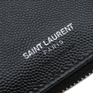 サンローラン SAINT LAURENT コンパクト ジップアラウンド ウォレット 403723 ブラック レザー 二つ折り財布 シルバー金具 黒 Vステッチ