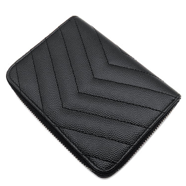 サンローラン SAINT LAURENT コンパクト ジップアラウンド ウォレット 403723 ブラック レザー 二つ折り財布 シルバー金具 黒 Vステッチ