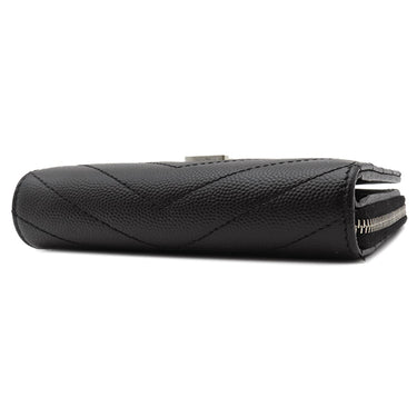 サンローラン SAINT LAURENT コンパクト ジップアラウンド ウォレット 403723 ブラック レザー 二つ折り財布 シルバー金具 黒 Vステッチ