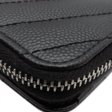 サンローラン SAINT LAURENT コンパクト ジップアラウンド ウォレット 403723 ブラック レザー 二つ折り財布 シルバー金具 黒 Vステッチ