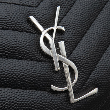 サンローラン SAINT LAURENT コンパクト ジップアラウンド ウォレット 403723 ブラック レザー 二つ折り財布 シルバー金具 黒 Vステッチ