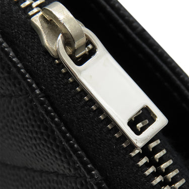 サンローラン SAINT LAURENT コンパクト ジップアラウンド ウォレット 403723 ブラック レザー 二つ折り財布 シルバー金具 黒 Vステッチ