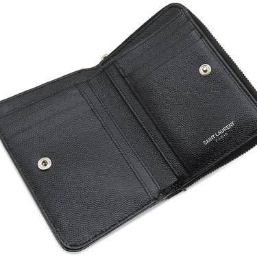 サンローラン SAINT LAURENT コンパクト ジップアラウンド ウォレット 403723 ブラック レザー 二つ折り財布 シルバー金具 黒 Vステッチ