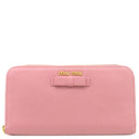ミュウミュウ MIU MIU リボン付き ラウンドファスナー ウォレット ピンク×イエロー レザー 長財布 ゴールド金具 バイカラー