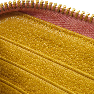 ミュウミュウ MIU MIU リボン付き ラウンドファスナー ウォレット ピンク×イエロー レザー 長財布 ゴールド金具 バイカラー