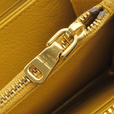 ミュウミュウ MIU MIU リボン付き ラウンドファスナー ウォレット ピンク×イエロー レザー 長財布 ゴールド金具 バイカラー