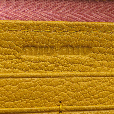 ミュウミュウ MIU MIU リボン付き ラウンドファスナー ウォレット ピンク×イエロー レザー 長財布 ゴールド金具 バイカラー