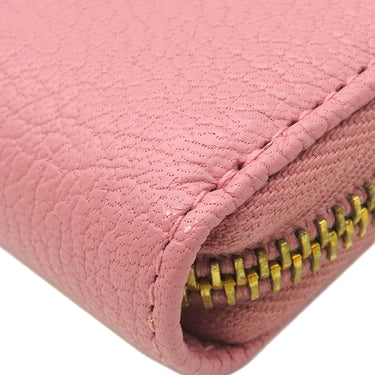 ミュウミュウ MIU MIU リボン付き ラウンドファスナー ウォレット ピンク×イエロー レザー 長財布 ゴールド金具 バイカラー