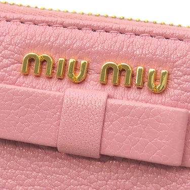 ミュウミュウ MIU MIU リボン付き ラウンドファスナー ウォレット ピンク×イエロー レザー 長財布 ゴールド金具 バイカラー