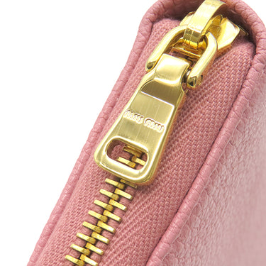 ミュウミュウ MIU MIU リボン付き ラウンドファスナー ウォレット ピンク×イエロー レザー 長財布 ゴールド金具 バイカラー