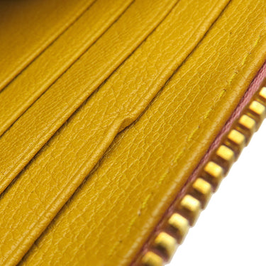 ミュウミュウ MIU MIU リボン付き ラウンドファスナー ウォレット ピンク×イエロー レザー 長財布 ゴールド金具 バイカラー