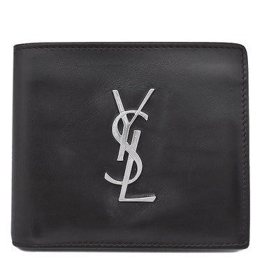 サンローラン SAINT LAURENT モノグラム ウォレット 453276 ブラック レザー 二つ折り財布 シルバー金具 黒 札入れ