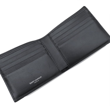 サンローラン SAINT LAURENT モノグラム ウォレット 453276 ブラック レザー 二つ折り財布 シルバー金具 黒 札入れ
