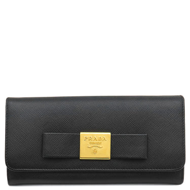 プラダ PRADA リボン フラップ ウォレット 1MH132 NERO レザー サフィアーノレザー 長財布 ゴールド金具 黒 SAFFIANO FIOCCO