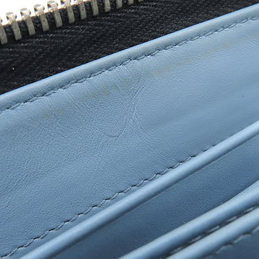 プラダ PRADA ロゴ ラウンドファスナー ネイビー レザー サフィアーノレザー 長財布 シルバー金具 紺 水色 バイカラー