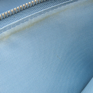 プラダ PRADA ロゴ ラウンドファスナー ネイビー レザー サフィアーノレザー 長財布 シルバー金具 紺 水色 バイカラー