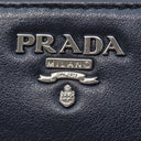 プラダ PRADA ロゴ ラウンドファスナー ネイビー レザー サフィアーノレザー 長財布 シルバー金具 紺 水色 バイカラー