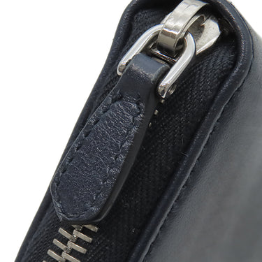 プラダ PRADA ロゴ ラウンドファスナー ネイビー レザー サフィアーノレザー 長財布 シルバー金具 紺 水色 バイカラー